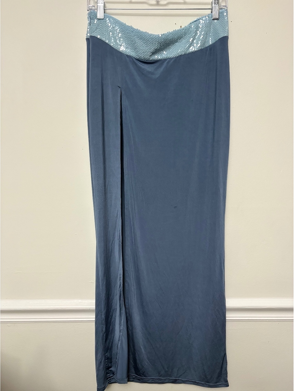 Y2K Thara Slate Blue Sequin Waist Maxi Skirt Medium